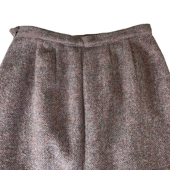 Vintage Ireland Wool Herringbone Pencil Skirt Paul Costelloe Double Back Pleat - Picture 9 of 12